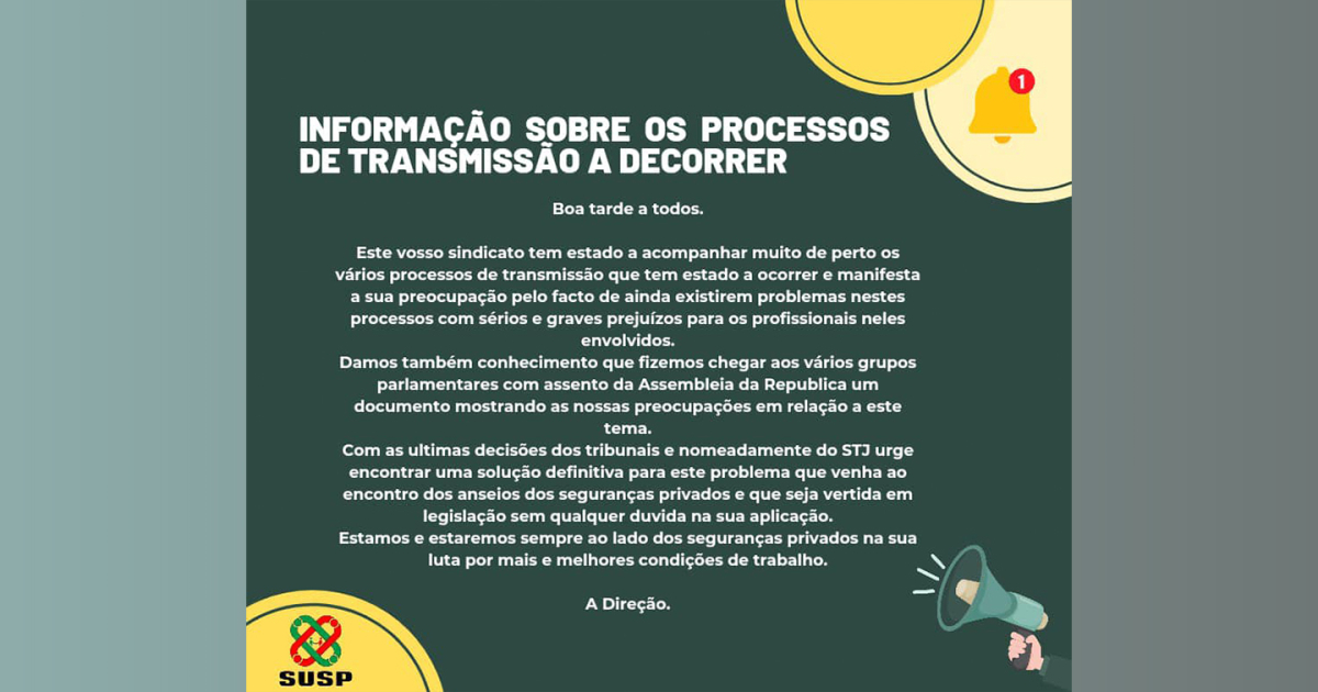 Informação sobre os processos de transmissão a decorrer